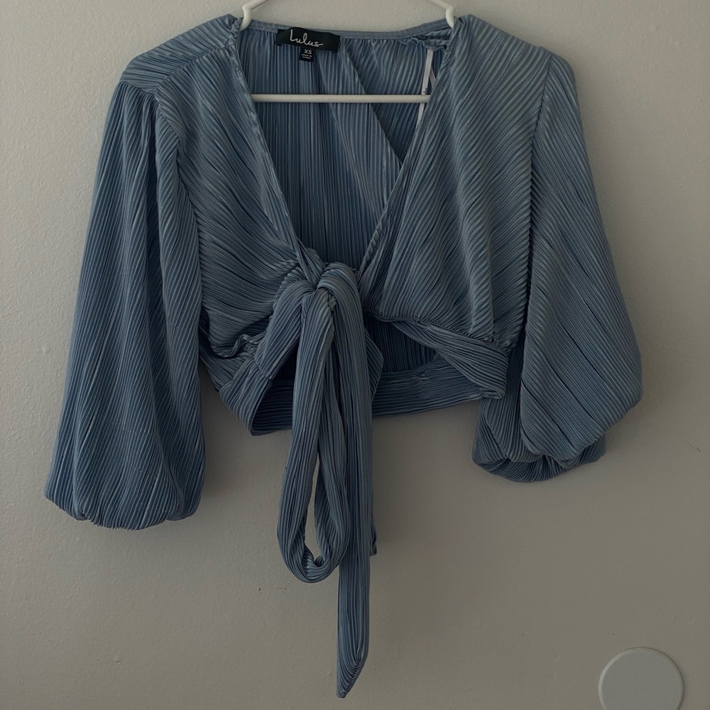 Wrap around crop top with ballon sleeves from Lulus